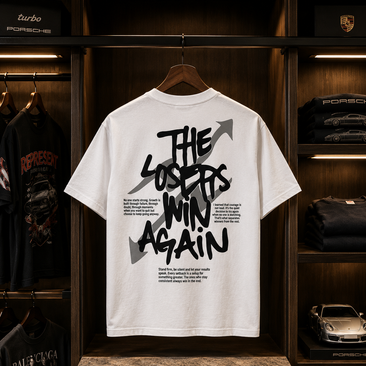 T-Shirt Oversize "The Losers Win Again" — Streetwear Blanc