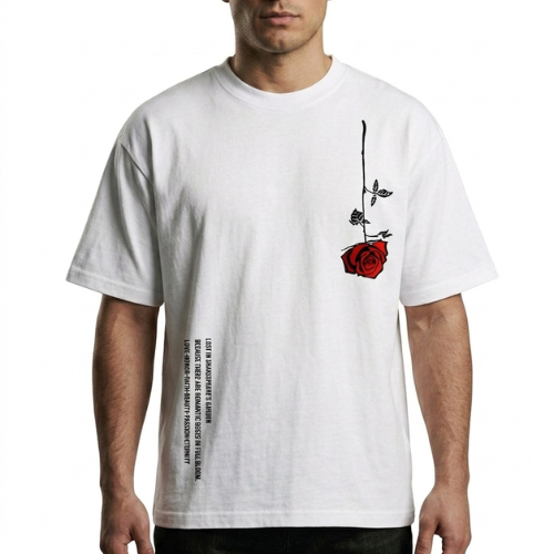 T-shirt Oversize "Vivre la Vie" — Motif fleurs rouges