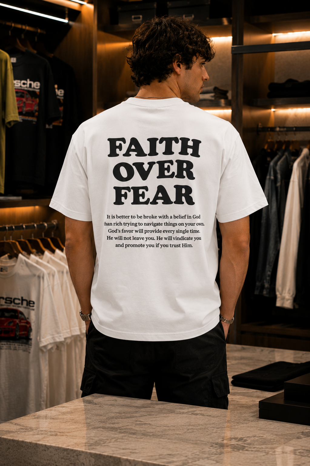 T-shirt Oversize "Faith Over Fear" — Print dos
