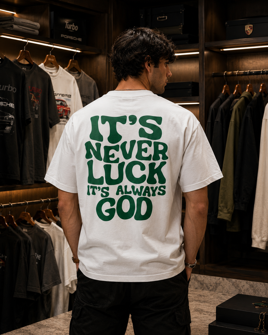T-shirt Oversize "It's Never Luck" — Print dos