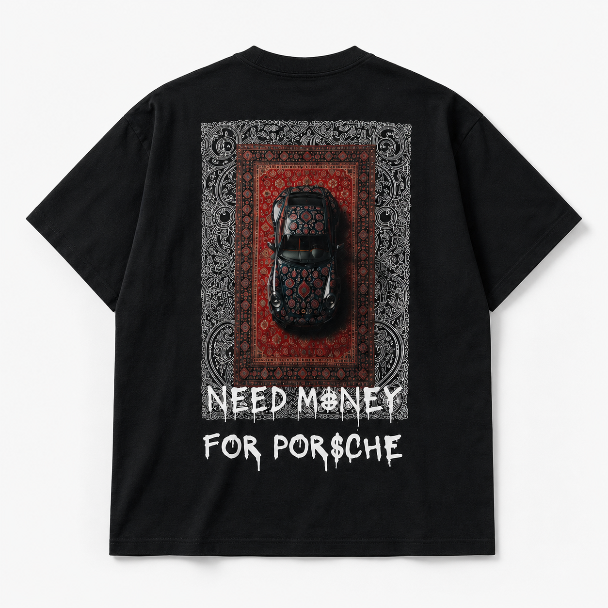 T-shirt Oversize "Need Money For Porsche" — Graphic art oriental