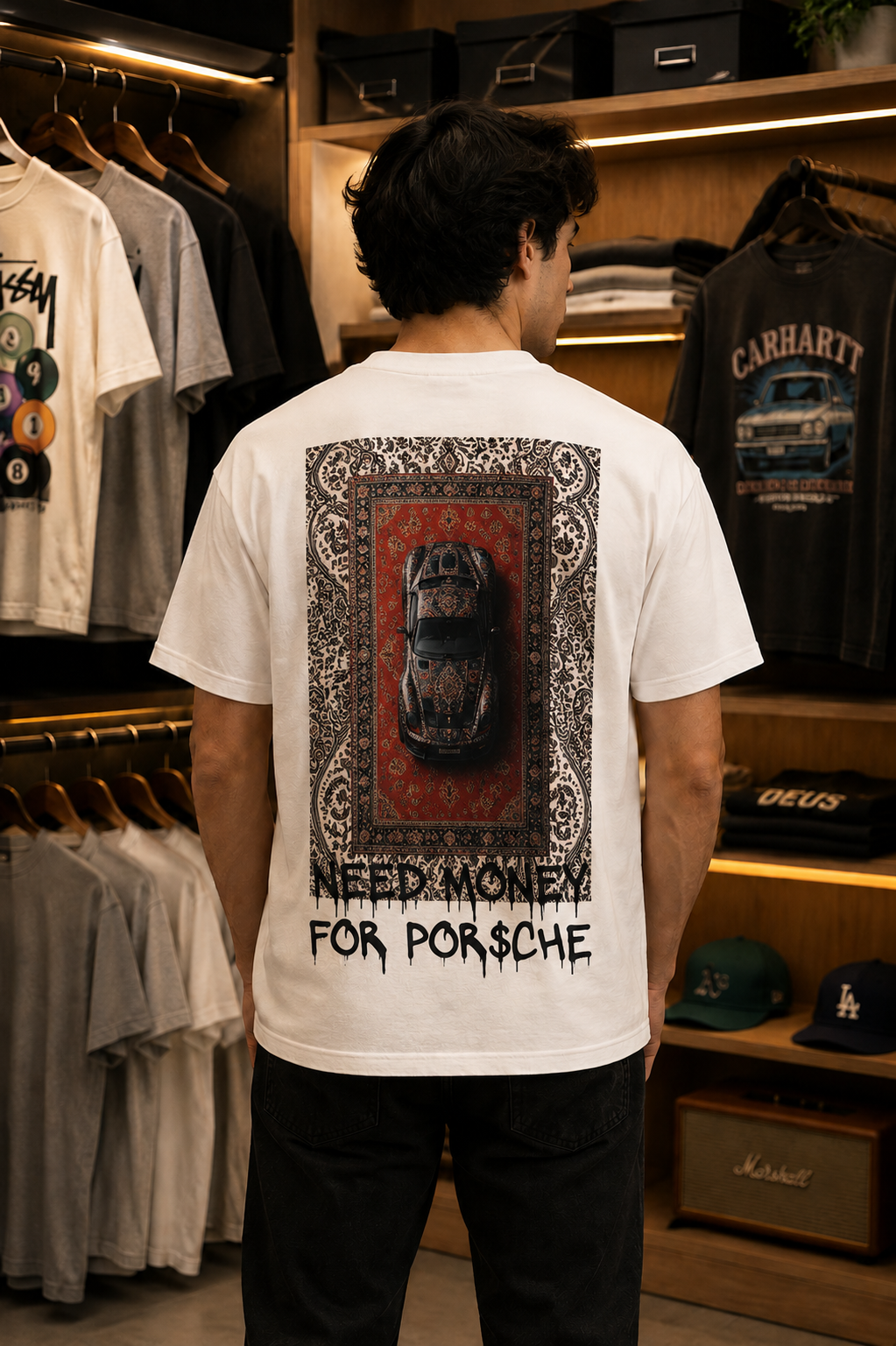 T-shirt Oversize "Need Money For Porsche" — Graphic art oriental