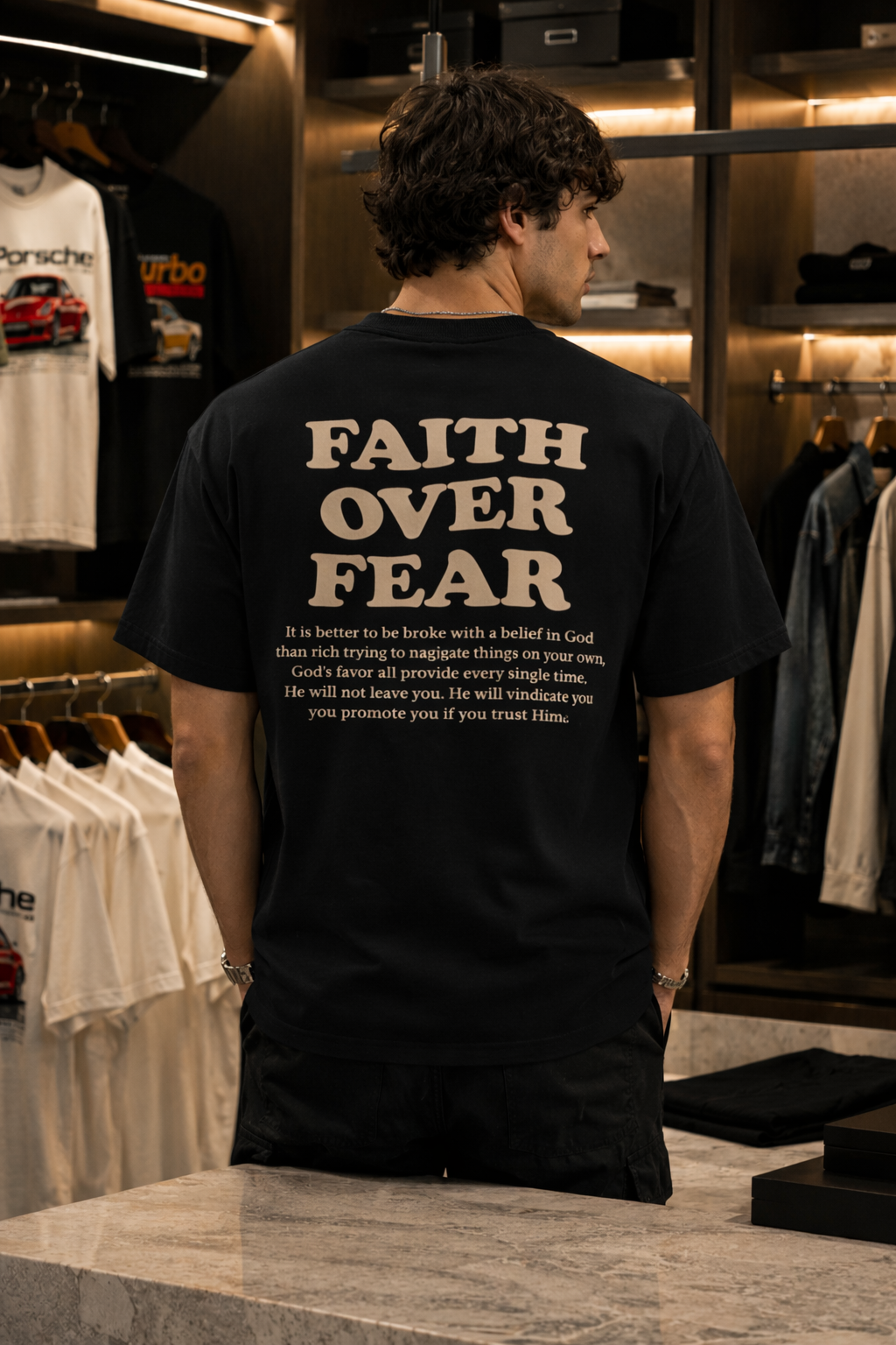 T-shirt Oversize "Faith Over Fear" — Print dos