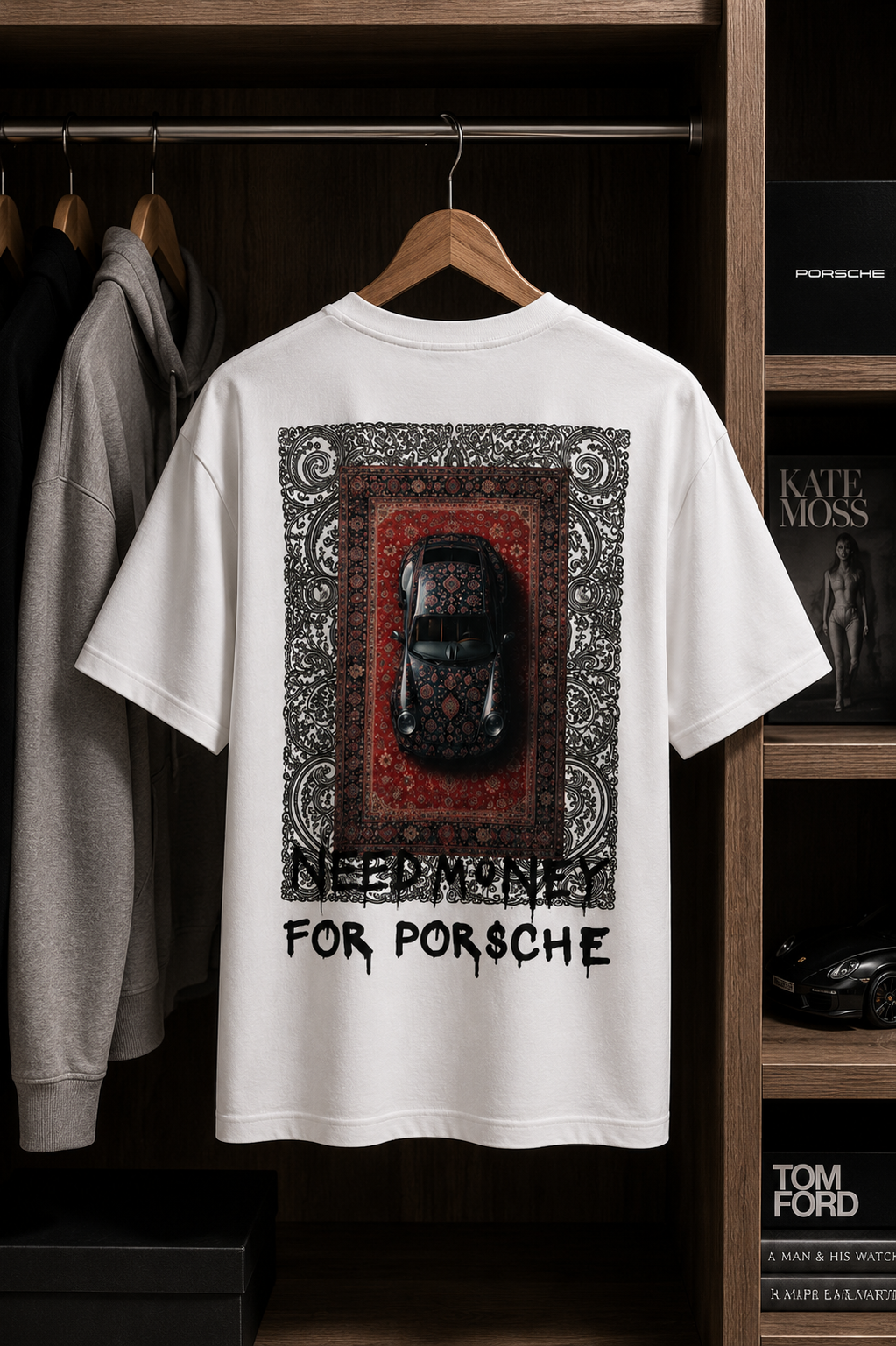 T-shirt Oversize "Need Money For Porsche" — Graphic art oriental