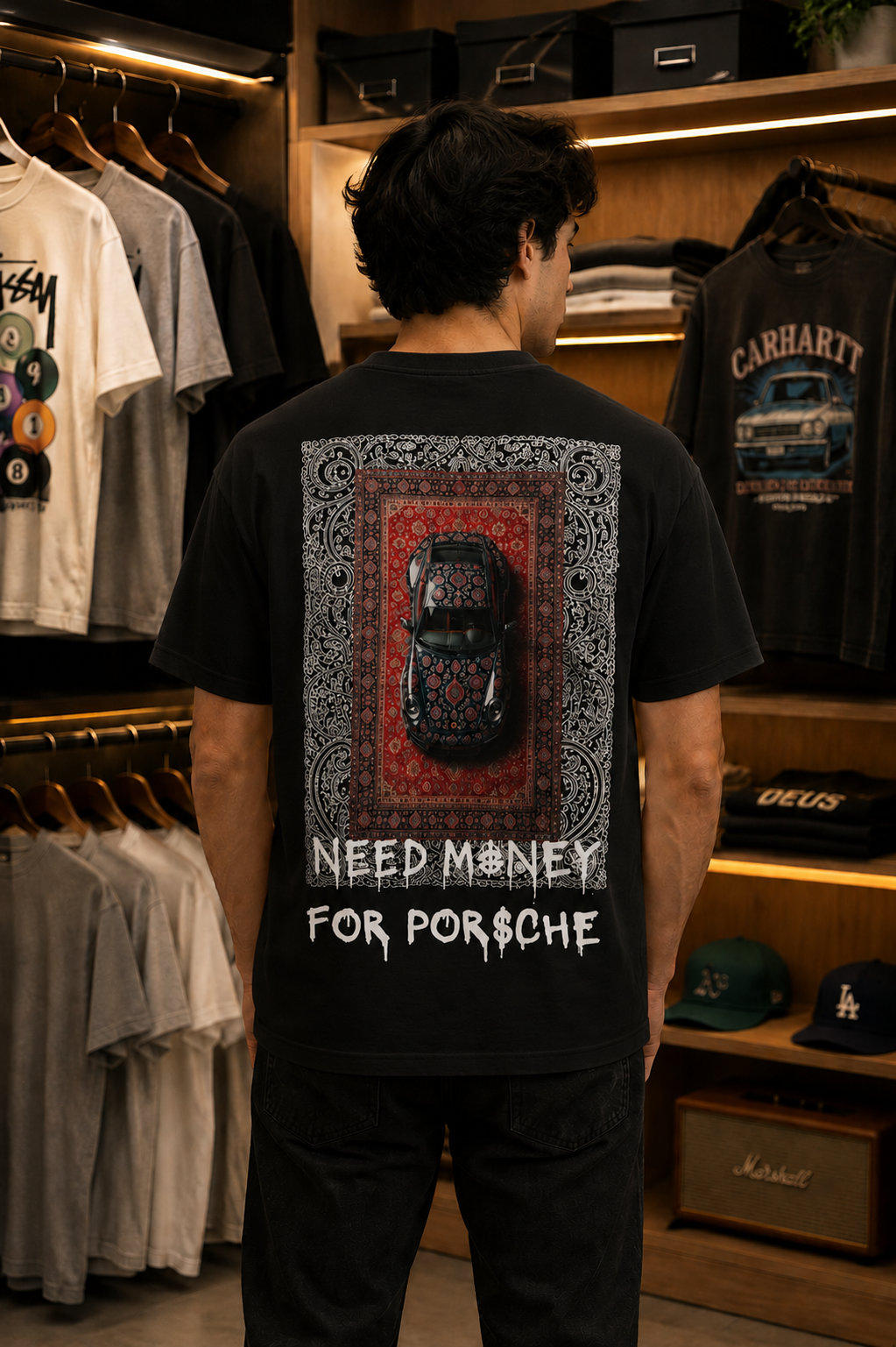 T-shirt Oversize "Need Money For Porsche" — Graphic art oriental