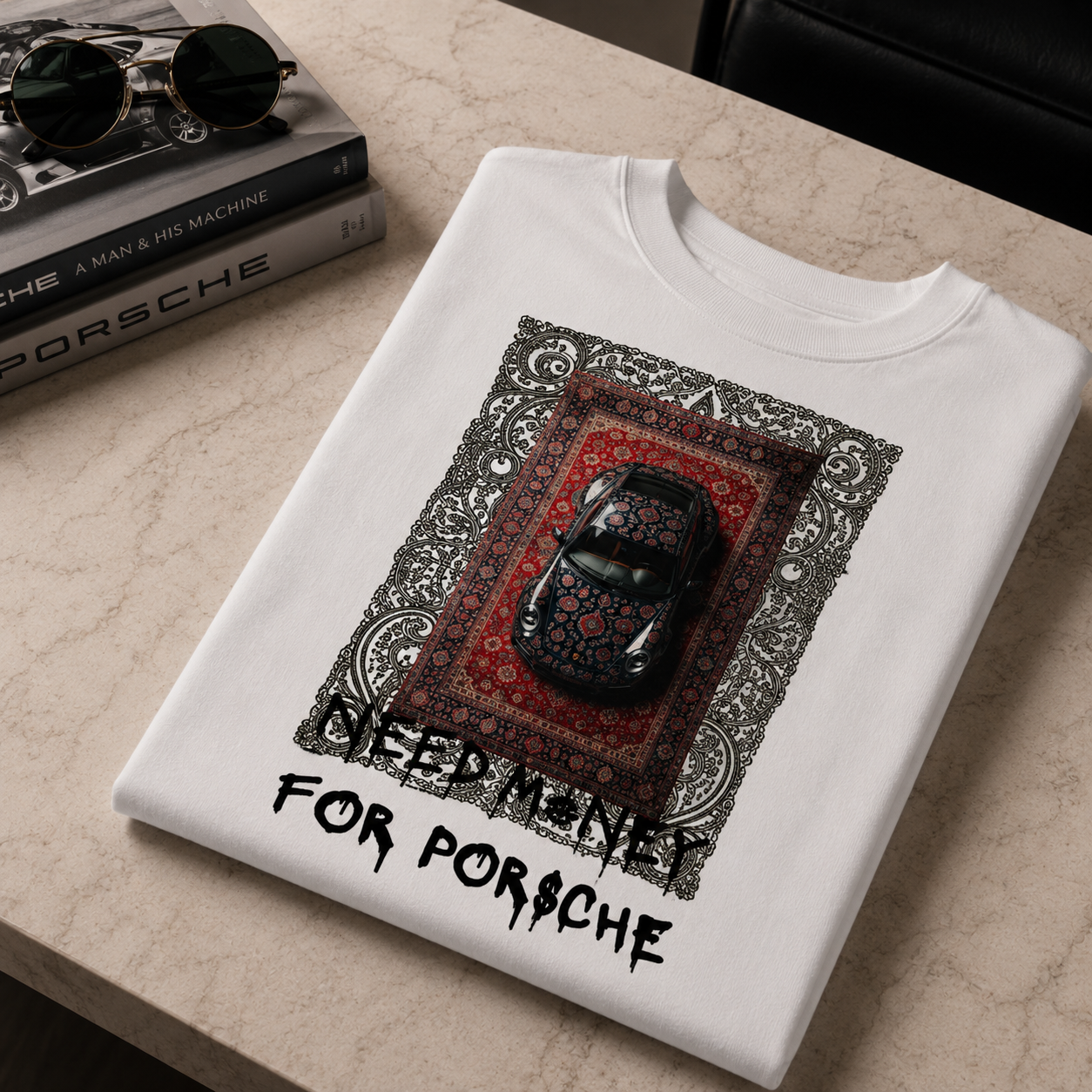 T-shirt Oversize "Need Money For Porsche" — Graphic art oriental