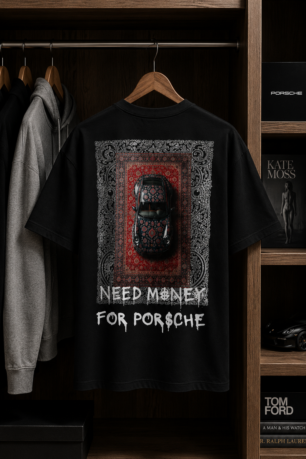T-shirt Oversize "Need Money For Porsche" — Graphic art oriental