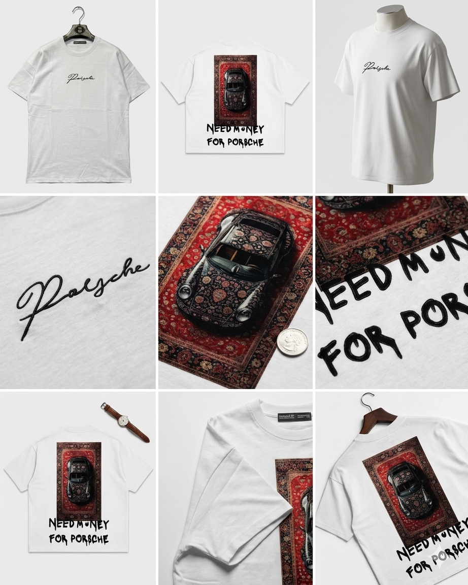 T-shirt Oversize "Need Money For Porsche" — Graphic art oriental