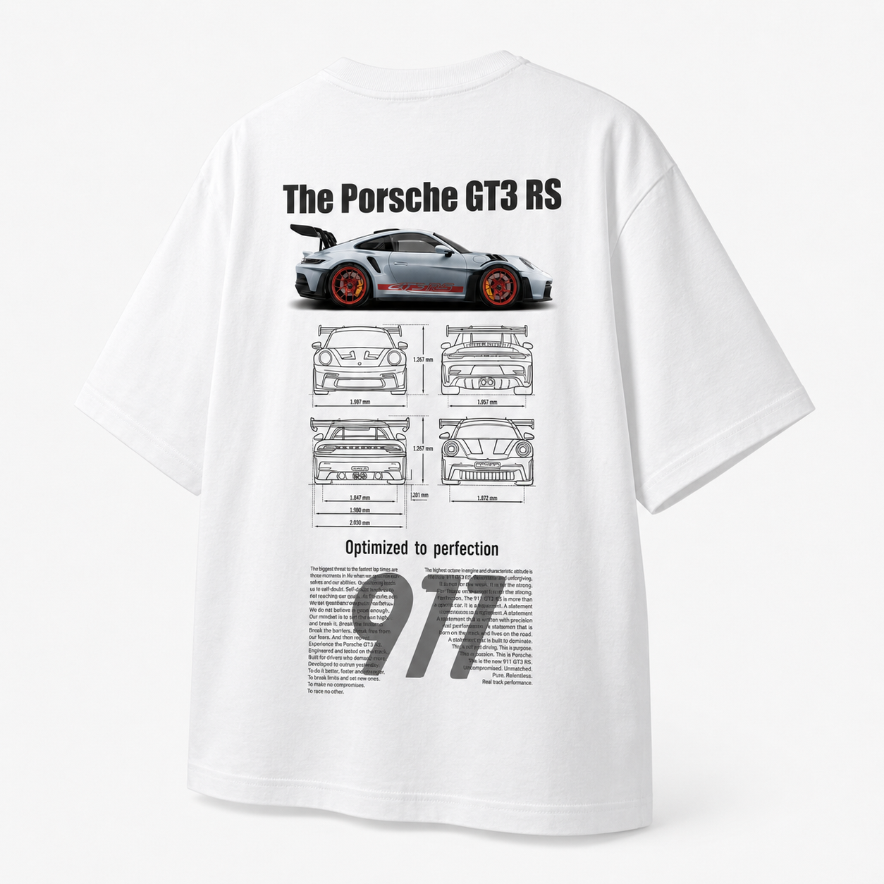 T-shirt Oversize "Porsche GT3 RS" — Blueprint edition