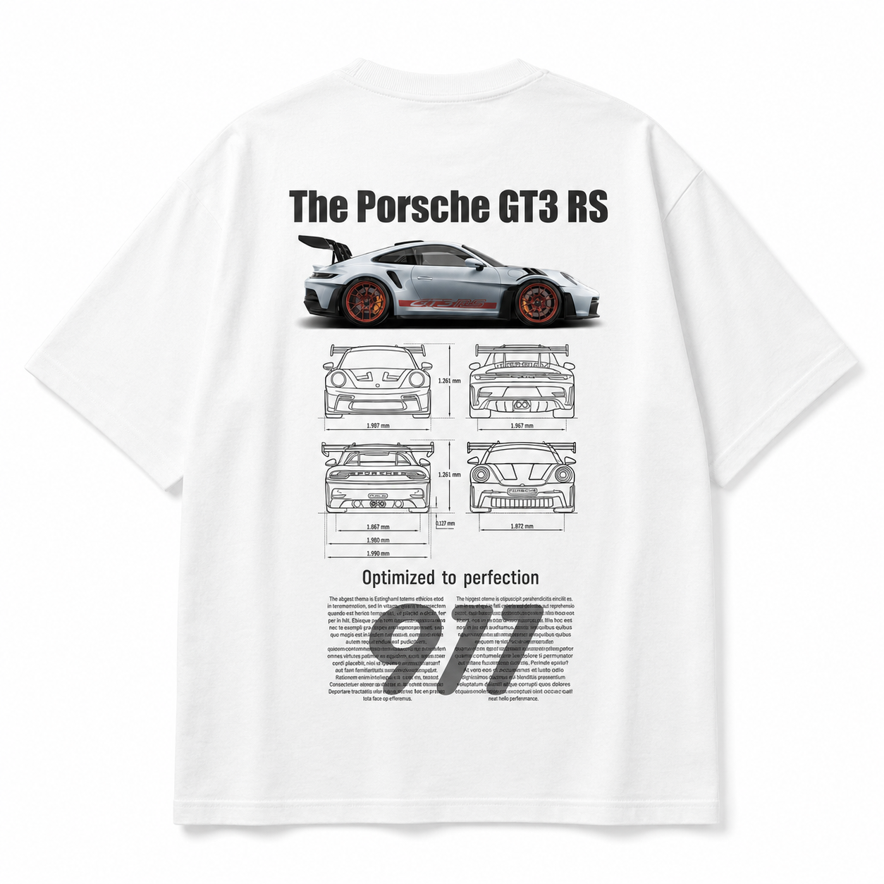 T-shirt Oversize "Porsche GT3 RS" — Blueprint edition
