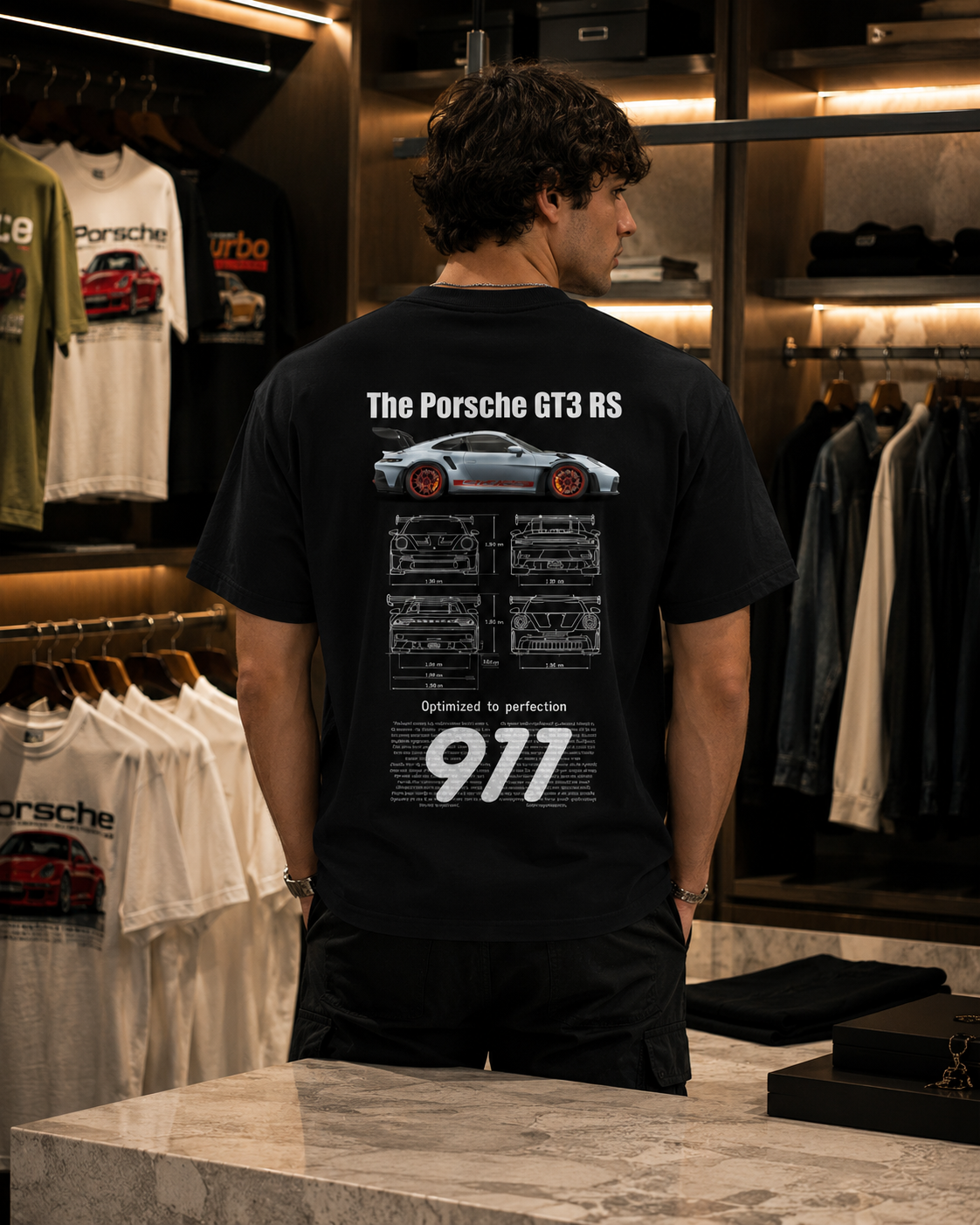 T-shirt Oversize "Porsche GT3 RS" — Blueprint edition