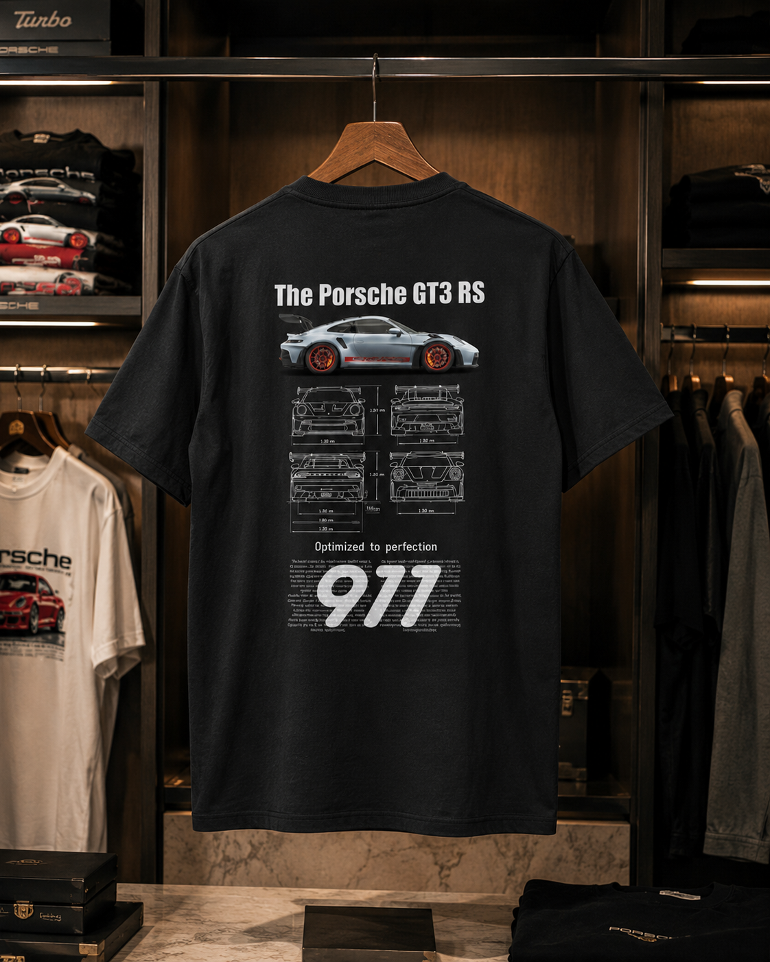 T-shirt Oversize "Porsche GT3 RS" — Blueprint edition