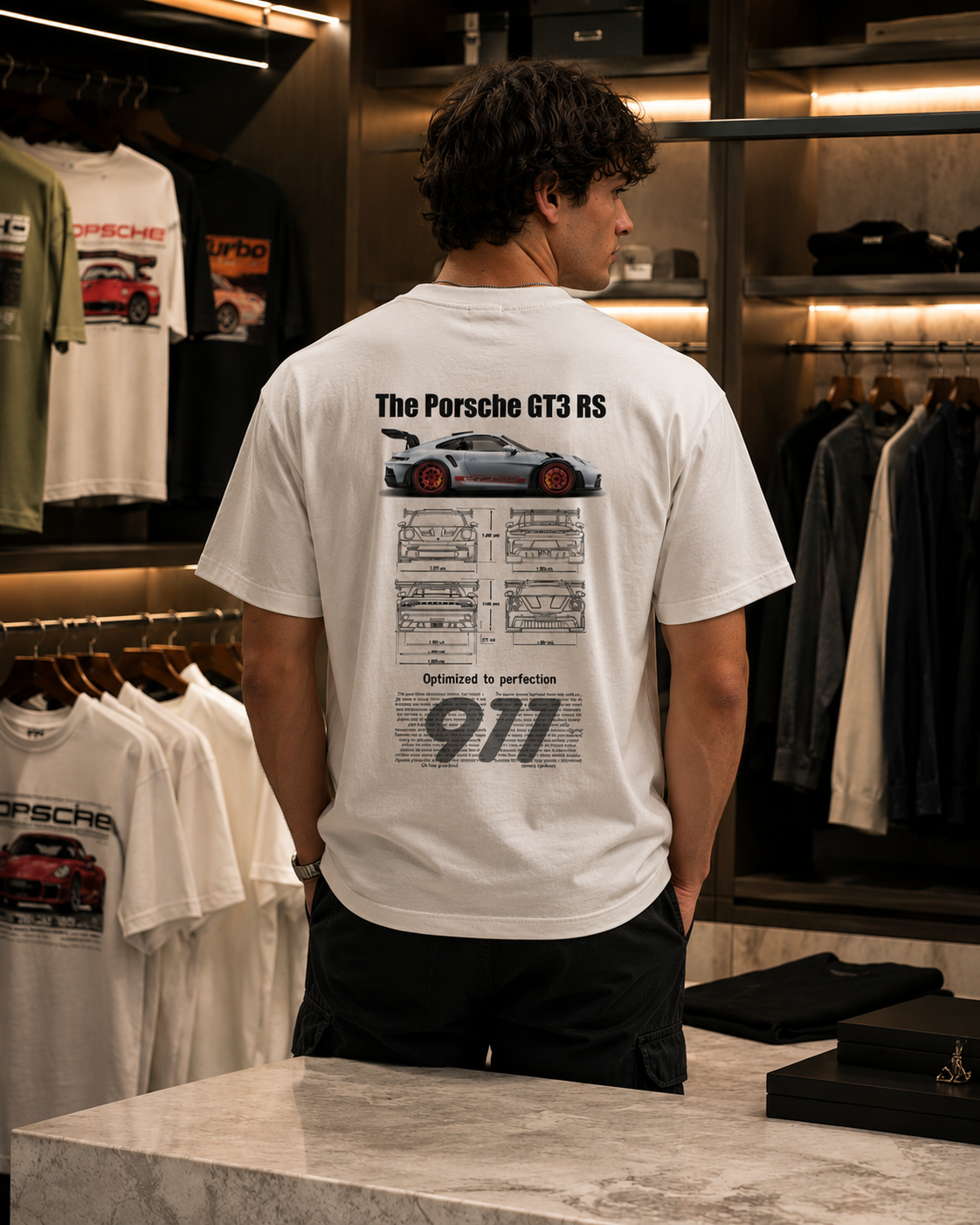 T-shirt Oversize "Porsche GT3 RS" — Blueprint edition