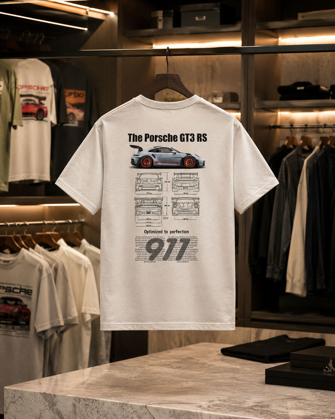 T-shirt Oversize "Porsche GT3 RS" — Blueprint edition