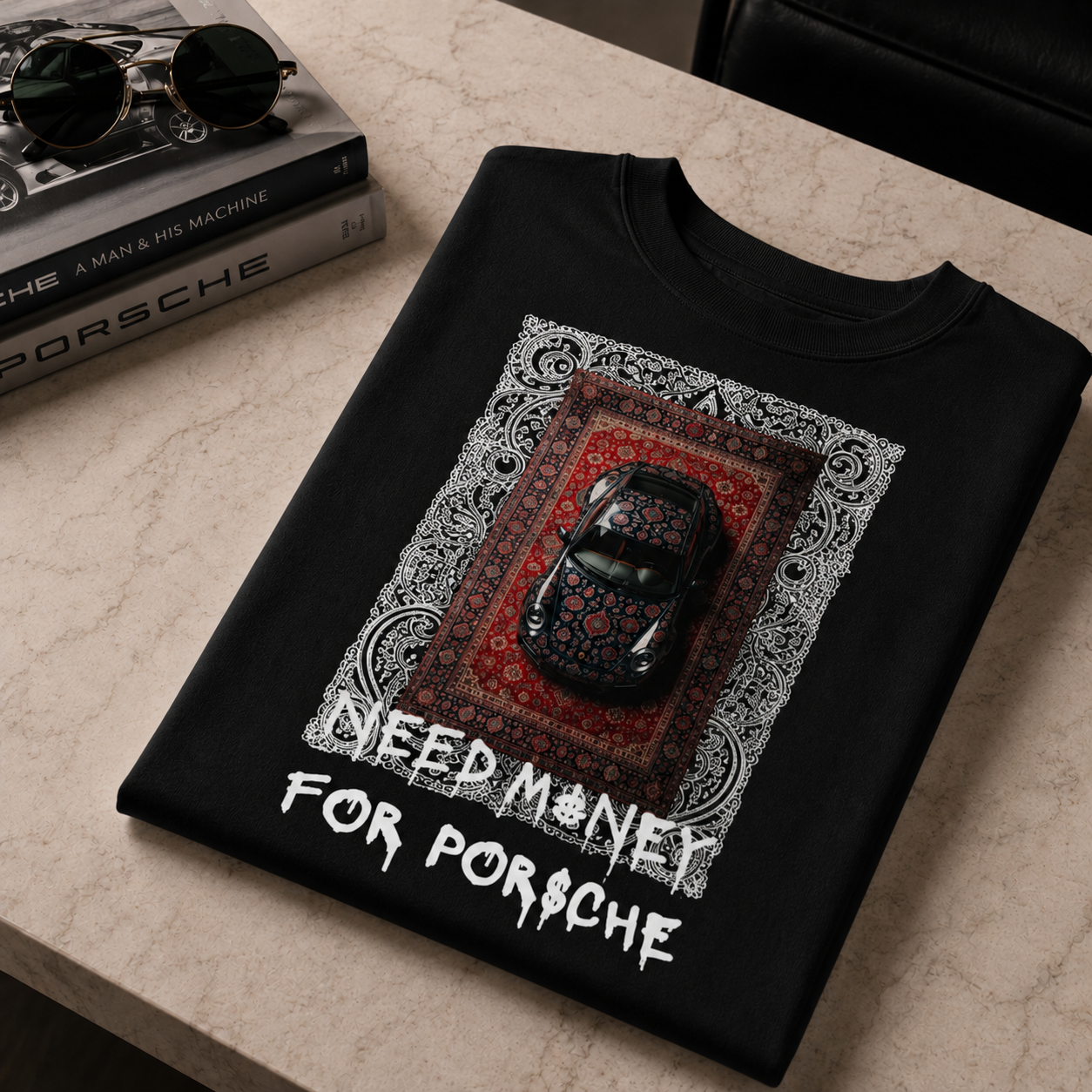 T-shirt Oversize "Need Money For Porsche" — Graphic art oriental