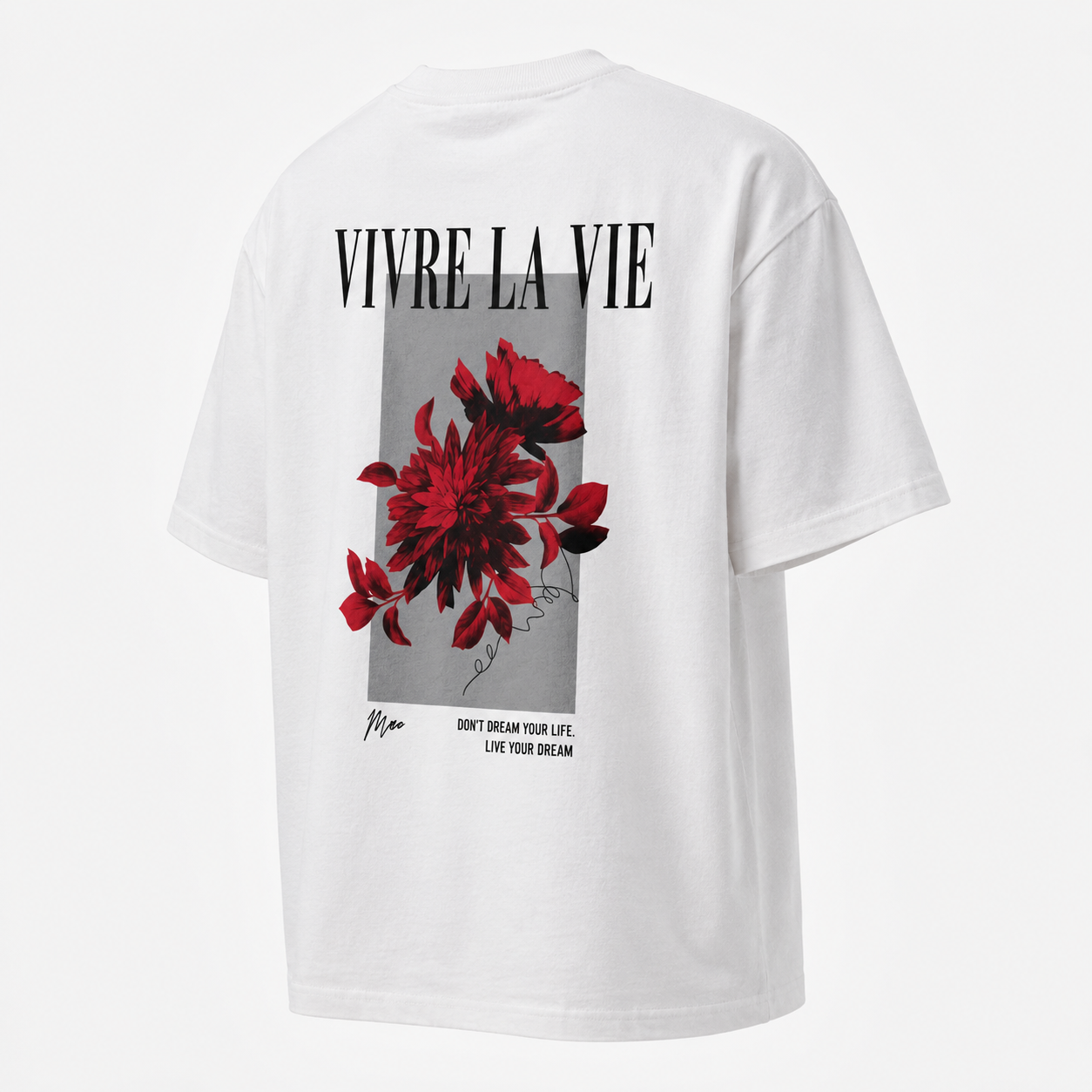 T-shirt Oversize "Vivre la Vie" — Motif fleurs rouges