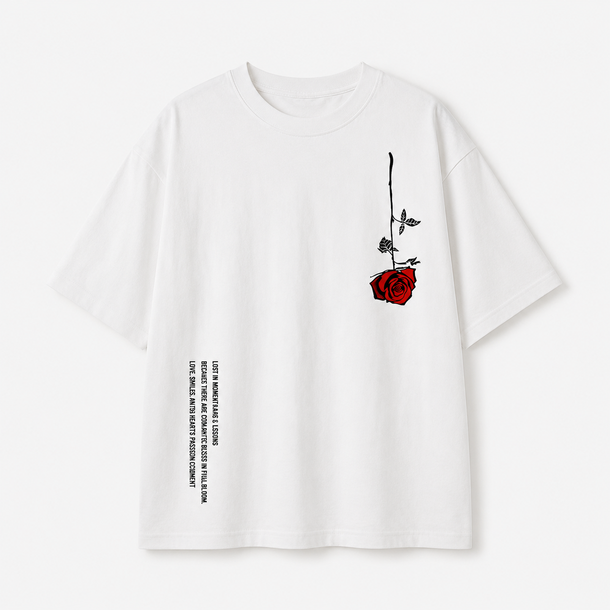 T-shirt Oversize "Vivre la Vie" — Motif fleurs rouges